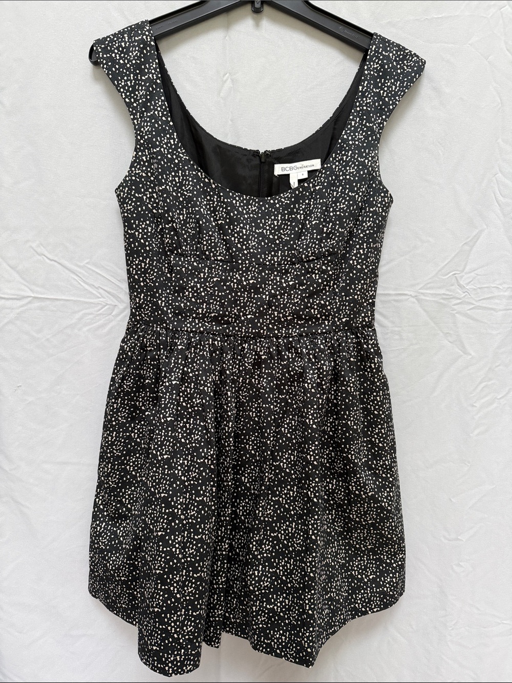 BCBGeneration Black with White Speckle Scoop Neck Mini Dress